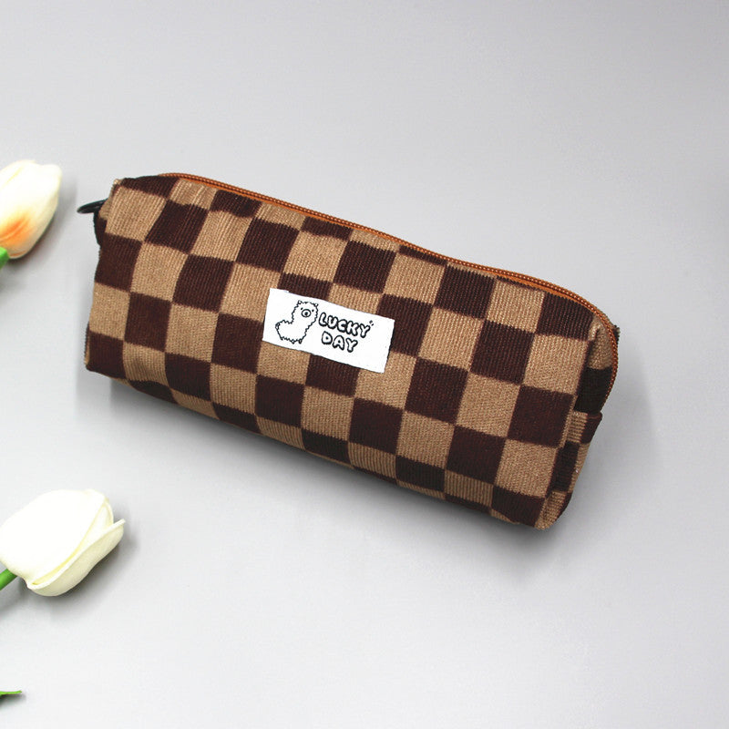 Checked Pattern Zippered Pencil Case Kalsten