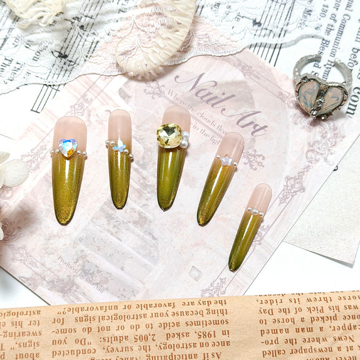 Artificial nails with Elegant Ombre Effect and Glitter Accents Kalsten