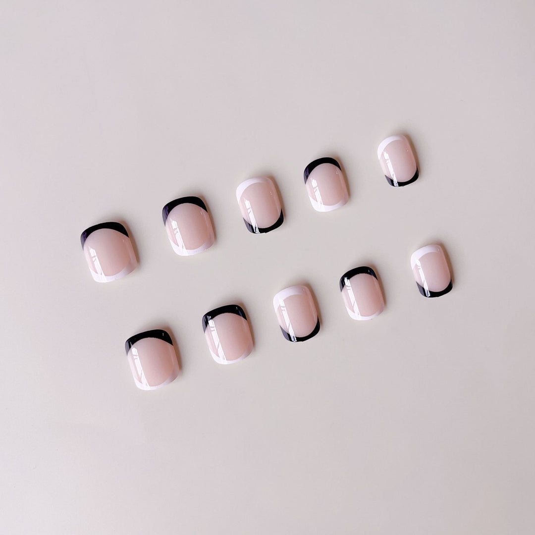 Acrylic Nail Set with Elegant French Design and Black Accent Kalsten