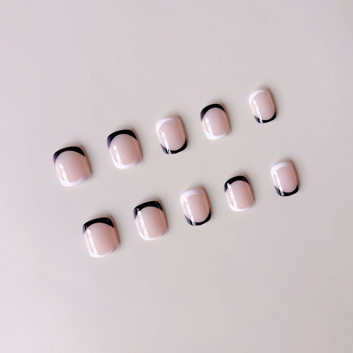 Acrylic Nail Set with Elegant French Design and Black Accent Kalsten