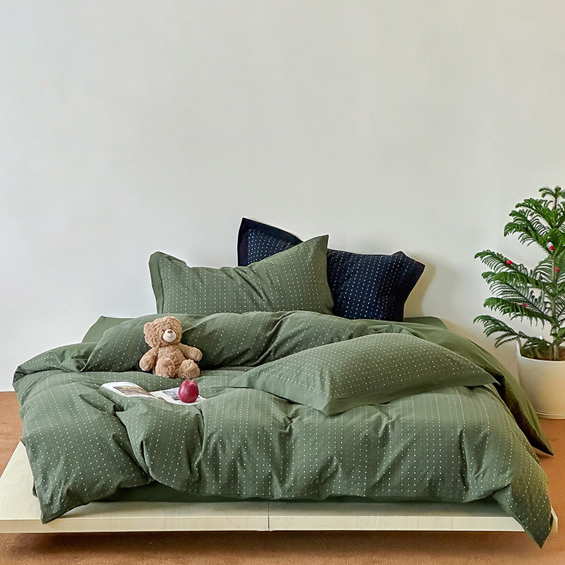 Breathable cotton bed linen set with fine dot stripe texture