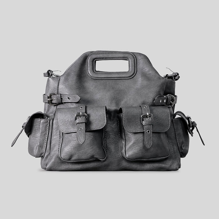 Multi-Pocket Leather Handbag