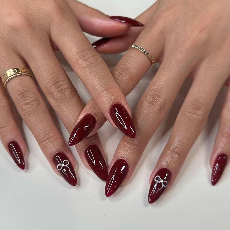 Elegant Stiletto Press-On Nail Tips with Floral Detail Kalsten
