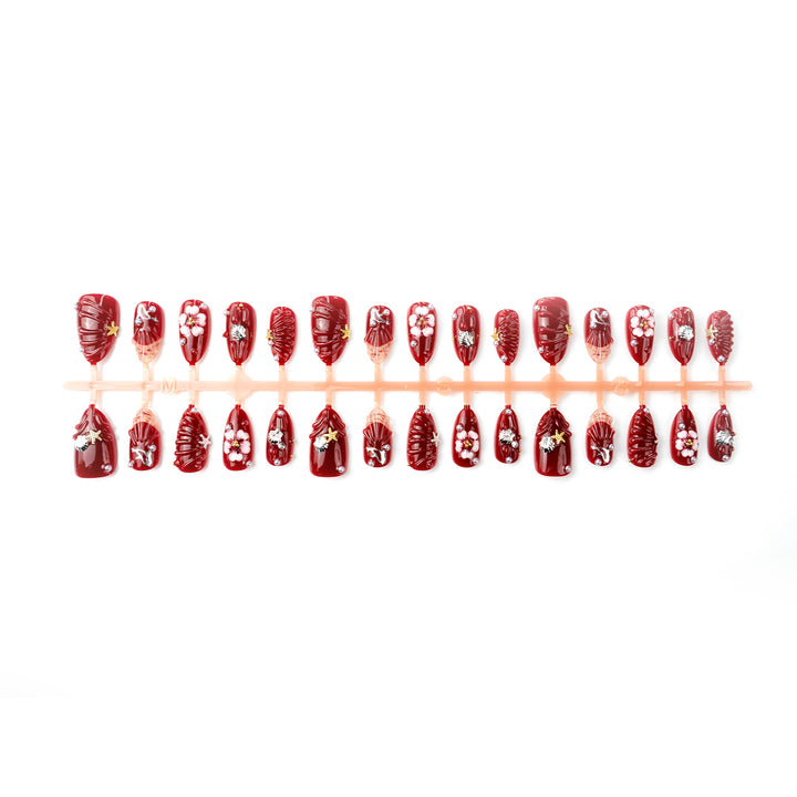 Artistic Press-On Nail Art Set with Floral and Shell Designs Kalsten