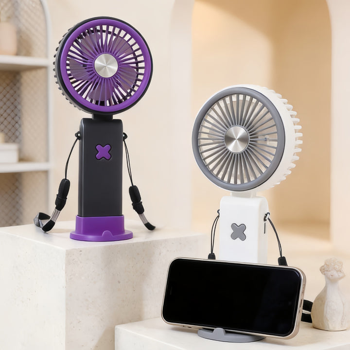 Unisex compact portable USB desk fan with rechargeable battery, adjustable tilt head and carrying strap Kalsten