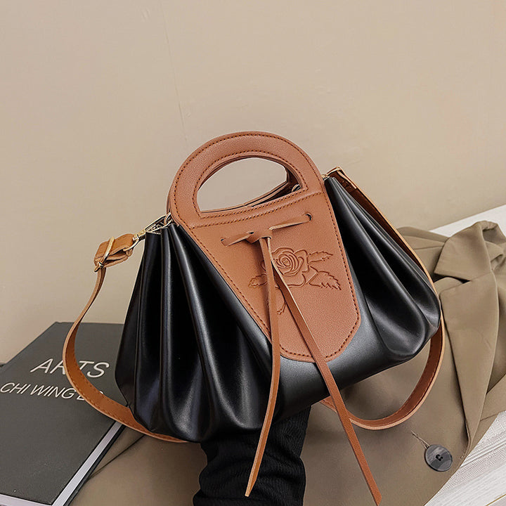 Leather Rose-Embellished Handbag