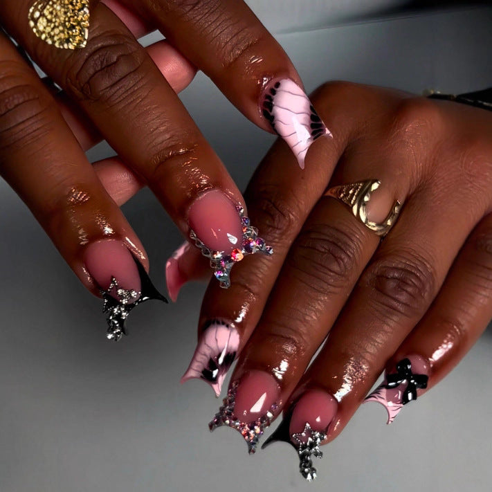 Artistic Gem-Embellished Stiletto Press-On Nails Kalsten