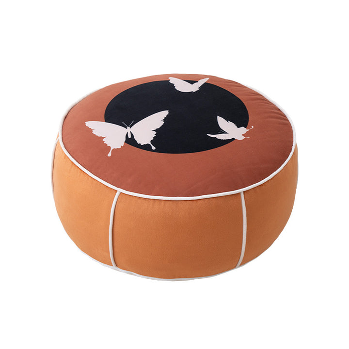 round floor sitting pouf with butterfly motif and sturdy canvas cover Kalsten