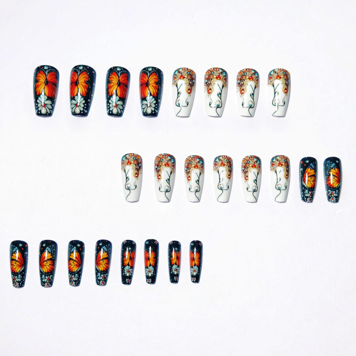 Artificial nails with filigree butterfly and flower designs Kalsten