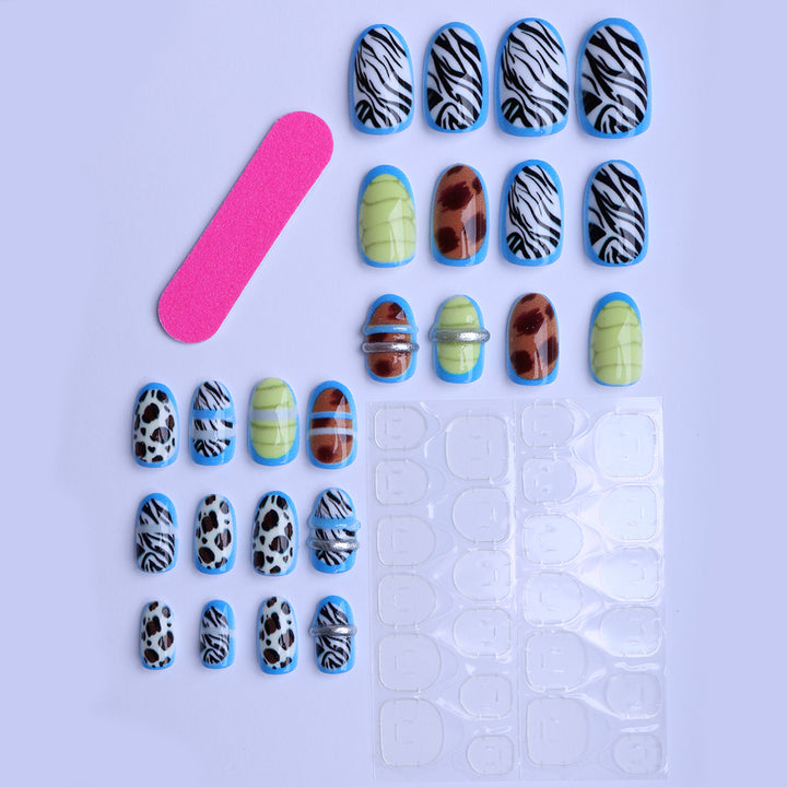 Creative art stick-on nails with modern animal motifs and colorful accents Kalsten