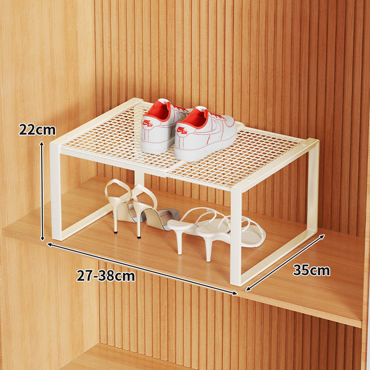 Multi-Tier Metal Mesh Shoe Storage Rack with Open Grid Shelves and Matte Frame