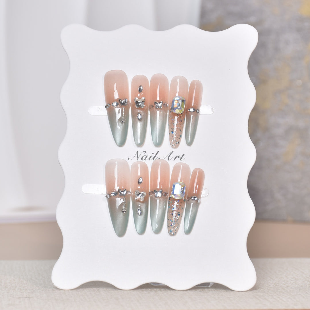 Artistic Rhinestone-Embellished Stiletto Press-On Nail Set Kalsten
