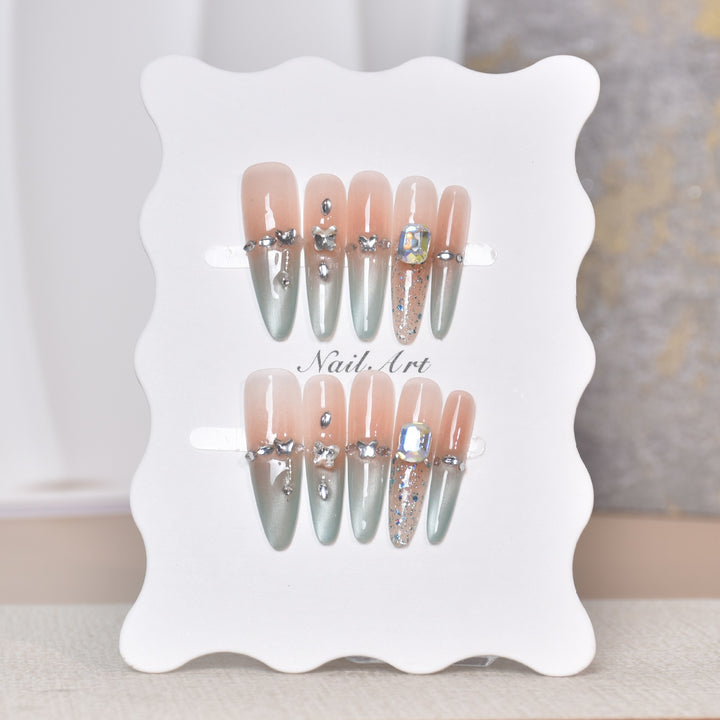 Artistic Rhinestone-Embellished Stiletto Press-On Nail Set Kalsten