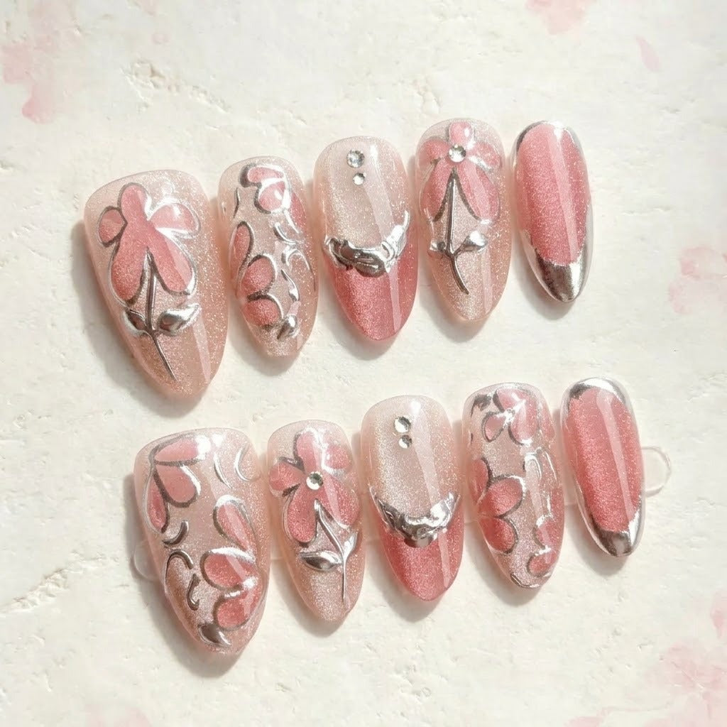 Elegant Floral Design Press-On Nail Set Kalsten