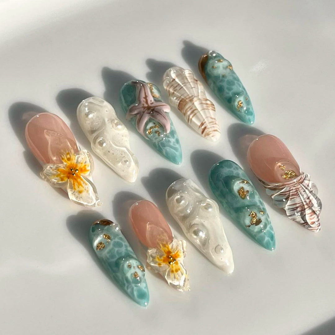 Thematic Ocean-Inspired Press-On Nail Extensions Kalsten
