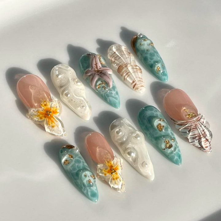 Thematic Ocean-Inspired Press-On Nail Extensions Kalsten