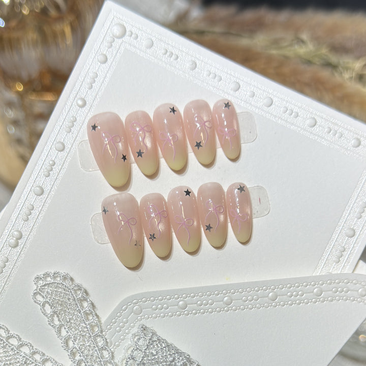 Press-On Nail Set with Bow and Star Accents Kalsten