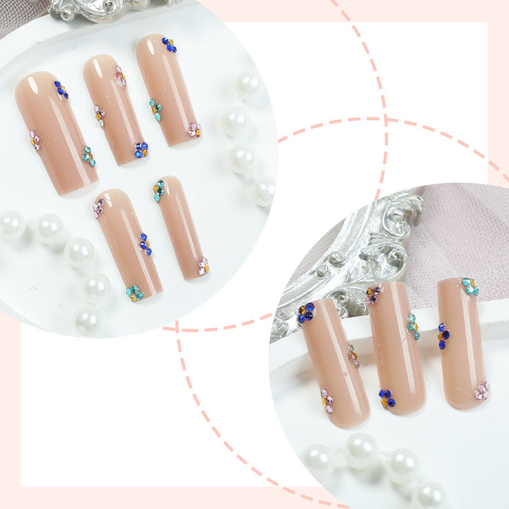 Decorative Press-On Nail Set with Floral and Gem Accents kalsten 1788496020