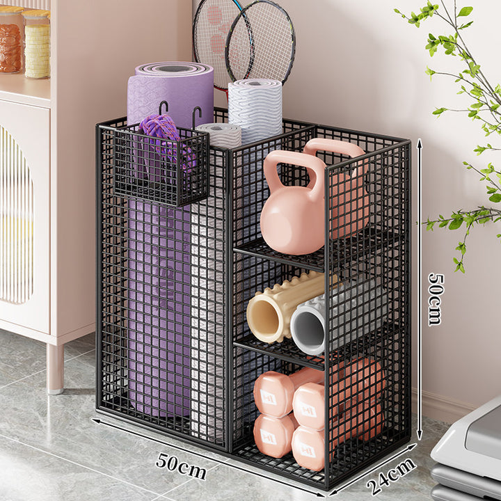 Rolling Mesh Fitness and Yoga Storage Organizer Cart with Multi-Shelf Compartments and Locking Casters