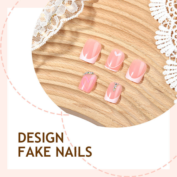 Artificial nail set with glitter and heart motifs Kalsten