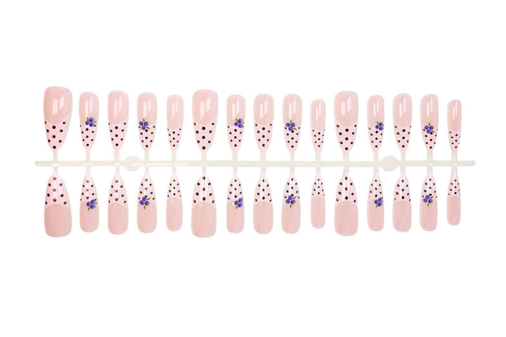 Acrylic nail set with stylish dots and floral embellishments Kalsten
