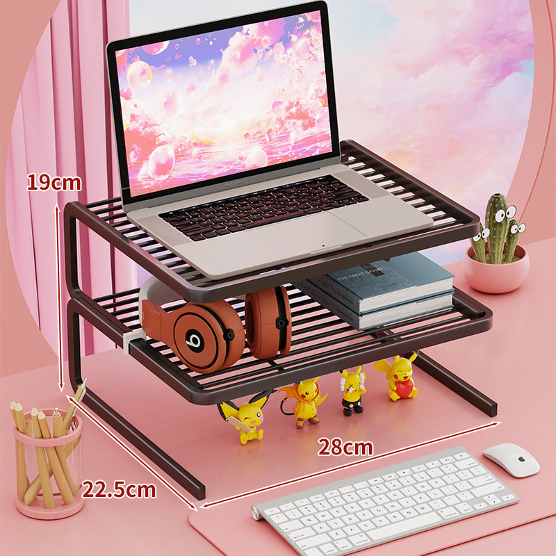 Two Tier Adjustable Metal Laptop and Monitor Riser with Ventilated Slatted Shelves