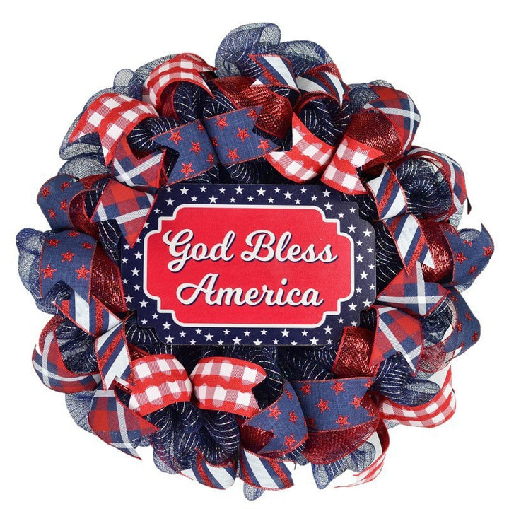 Unisex decorative country house door wreath with overlapping wooden stars and multiple ribbon bows Kalsten