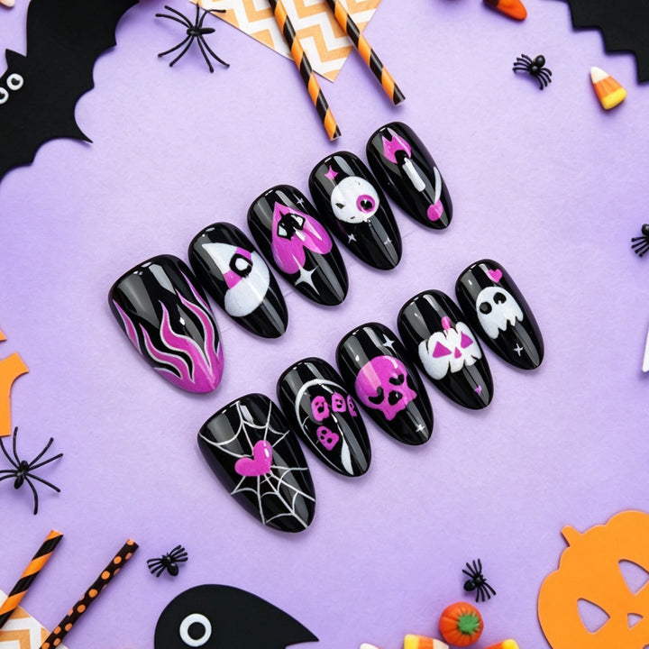 Artistic Skull-Themed Press-On Nail Art Kalsten
