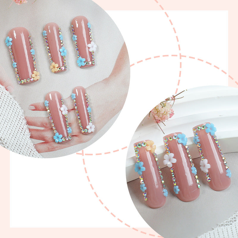 Decorative Press-On Nail Set with Floral and Gemstone Accents kalsten