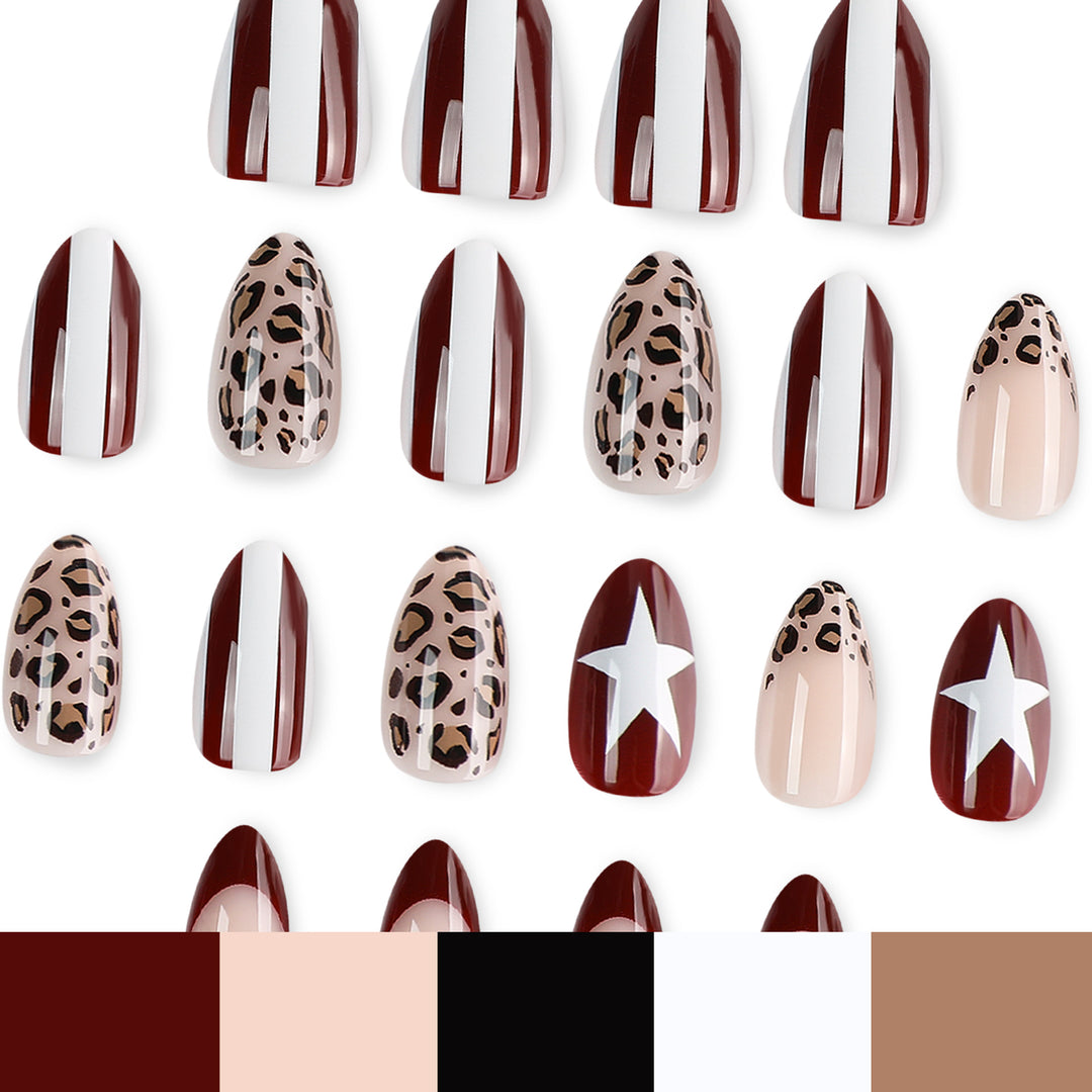 Artful stiletto nails with leopard pattern and elegant glitter decoration Kalsten