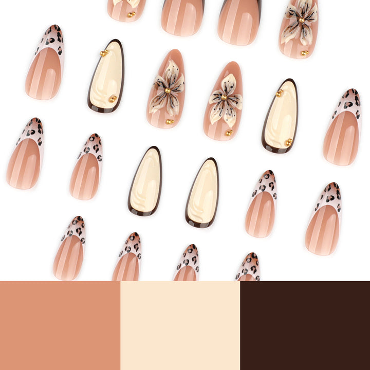 Artful Nail Extensions with Flower and Leopard Patterns Kalsten