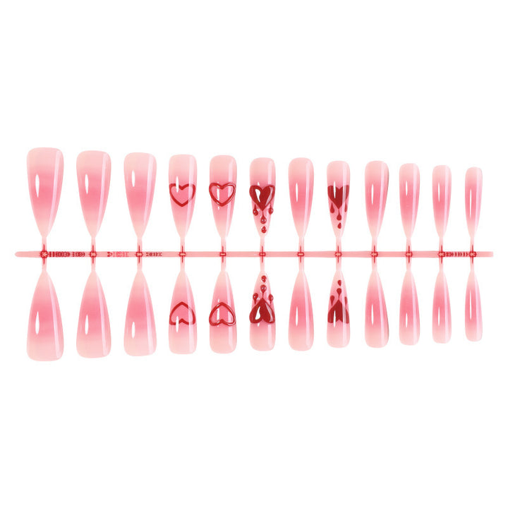 Artificial Nail Set with Romantic Heart Design and Delicate Ombre Effect Kalsten