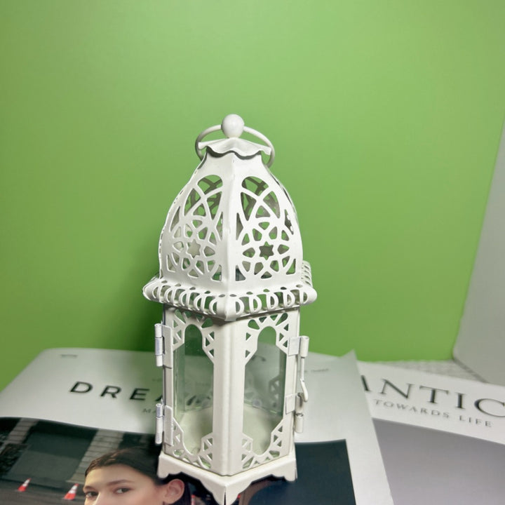 Ornate Moroccan Stained-Glass Metal Tealight Lantern Kalsten