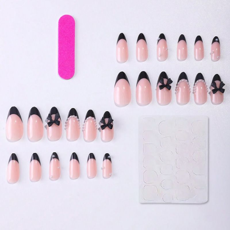 Artificial Nail Set with Elegant Black Accents Kalsten