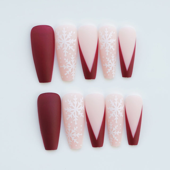 Festive Winter-Themed Press-On Nail Art