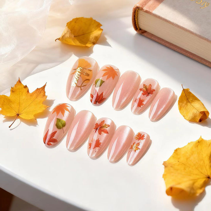 Artistic Fall Leaf Press-On Nail Art Set Kalsten