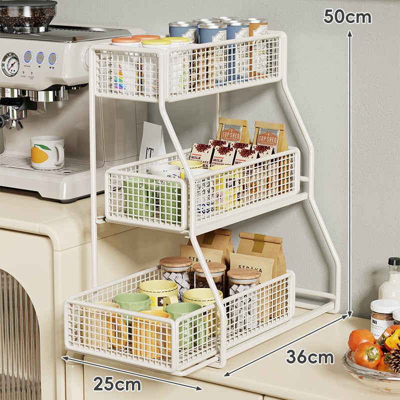 Three-Tier Angled Metal Mesh Countertop Pantry Organizer with Stackable Wire Baskets