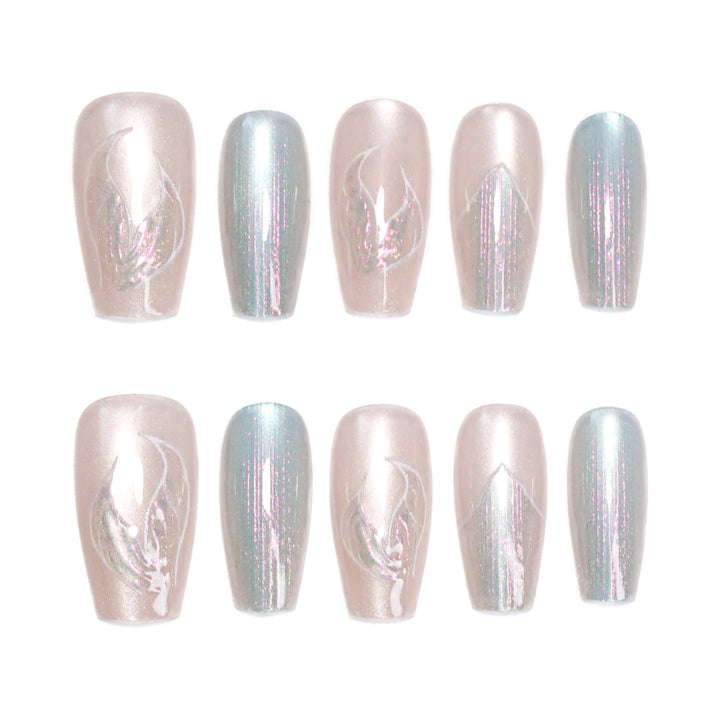 Artful artificial nails with transparent color gradient and delicate floral designs Kalsten