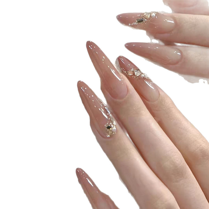 Elegant Stiletto Press-On Nail Set with Floral and Gemstone Accents Kalsten