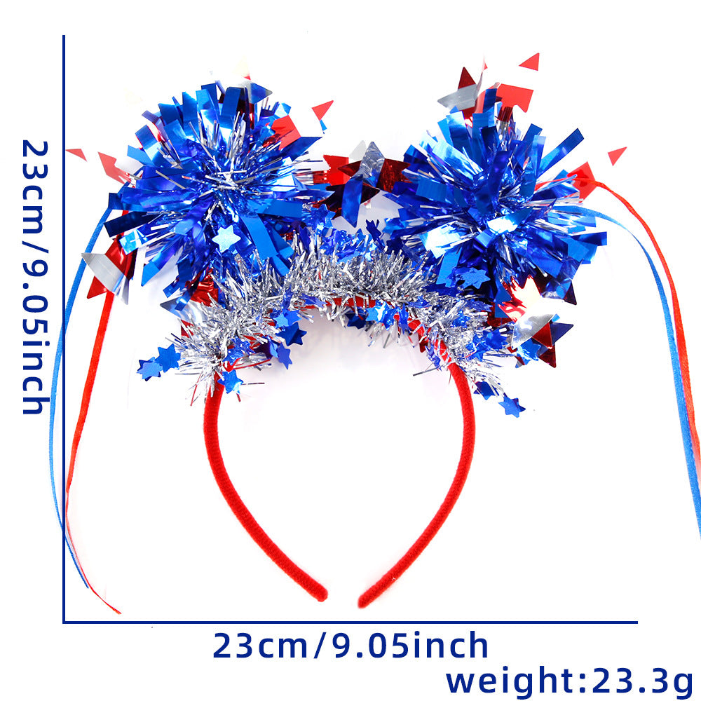 Unisex nan festive patriotic tinsel pompom headband with star garland and ribbon streamers Kalsten