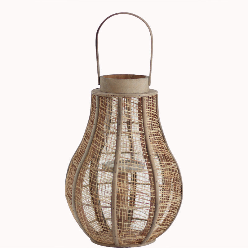 Rustic lantern made of braided natural material Kalsten