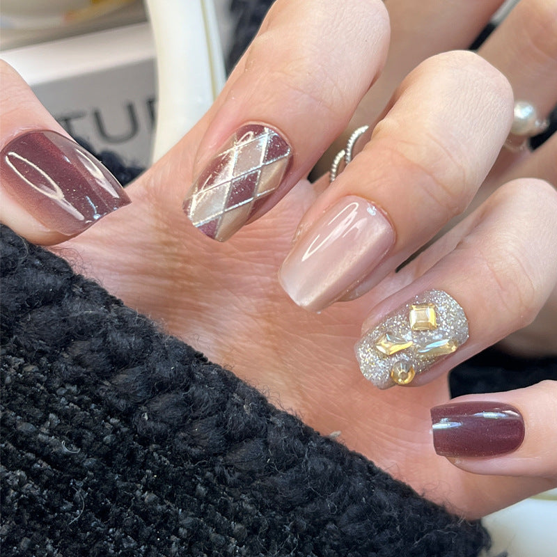 Glamorous Press-On Nail Set with Decorative Gemstone Accents Kalsten