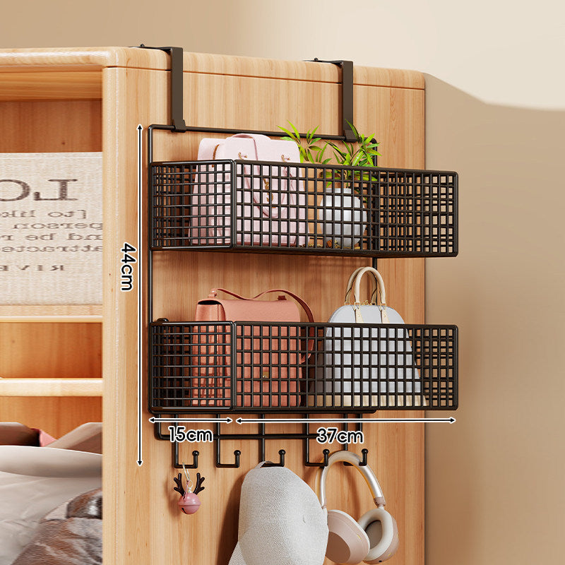 Over-Door Four-Tier Metal Mesh Hanging Storage Organizer with Integrated Hooks