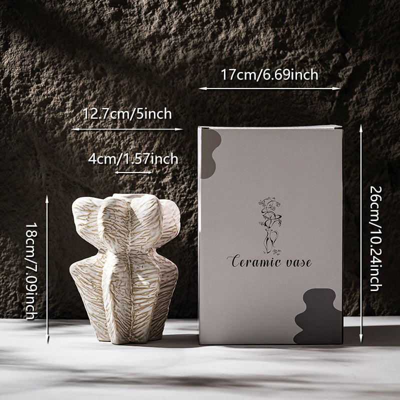 Ceramic Sculptural Torso Vase with Textured Glaze and Narrow Neck