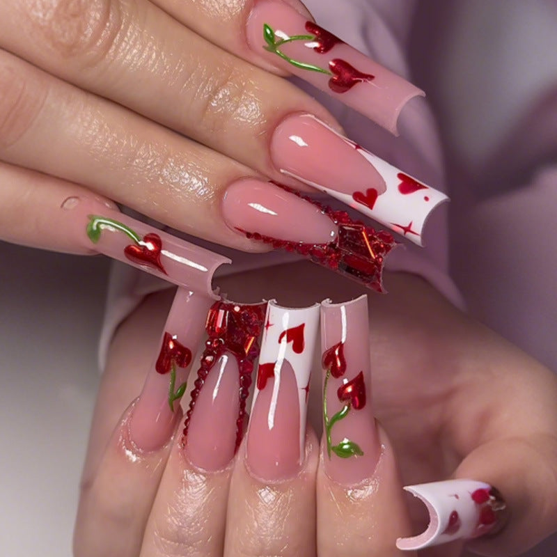 Decorative Press-On Nail Art Set with Heart and Floral Themes kalsten