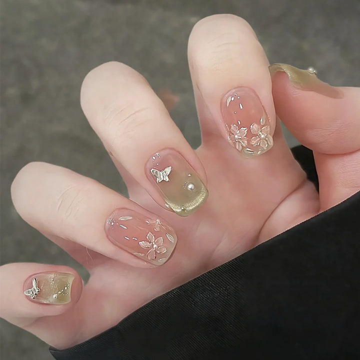 Floral Butterfly Press-On Nail Art Kalsten