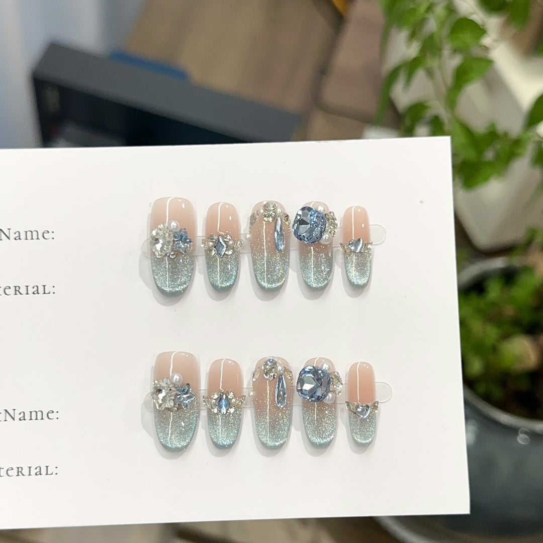 Glamorous Crystal-Embellished Press-On Nail Art