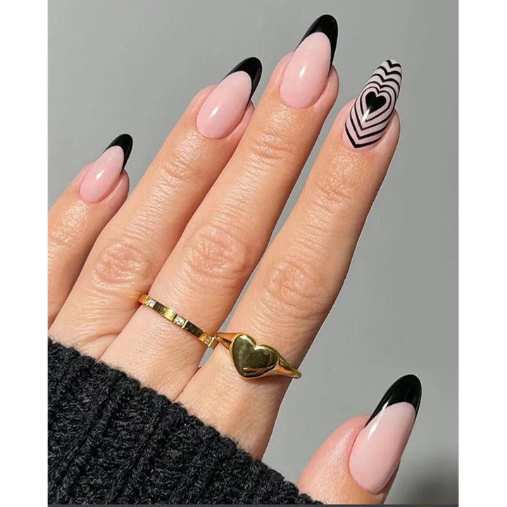 Stylish Stiletto Press-On Nails with Heart and Geometric Designs Kalsten