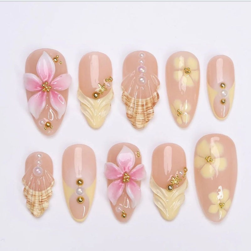 Artistic Floral and Star-Embellished Press-On Nail Set Kalsten
