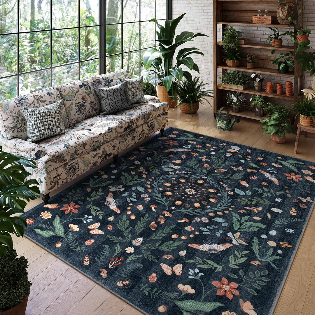 Floral Embroidered Area Rug
